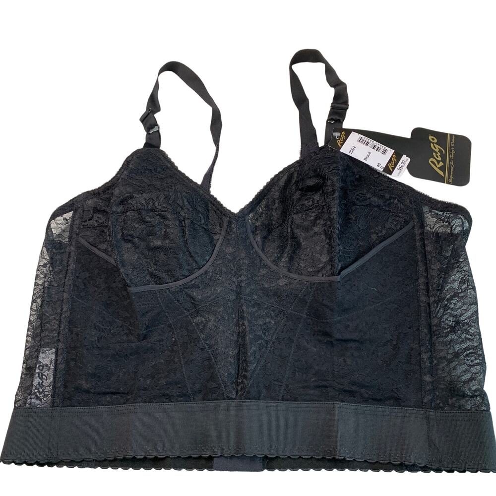 Rago Women's Long Line Bra Style 2202 Black Lace 48B